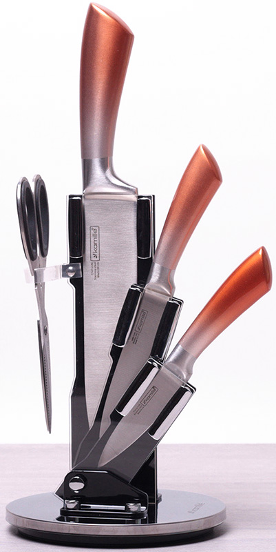 Набір кухонних ножів Kamille Copper Gradient 4 предмета на віїрній підставці