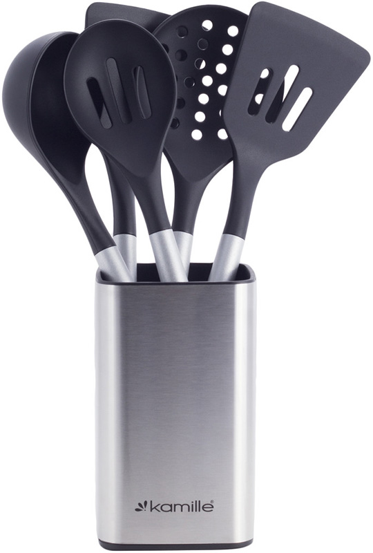Набір кухонного приладдя Kamille Kitchen Utensils 5 аксесуарів на сталевий підставці