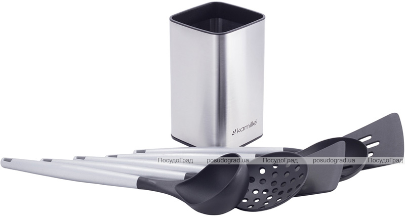 Набір кухонного приладдя Kamille Kitchen Utensils 5 аксесуарів на сталевий підставці