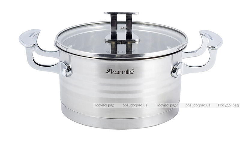 Каструля індукційна Kamille Casserote 1.5л з нержавіючої сталі зі скляною кришкою