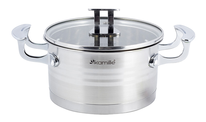 Каструля індукційна Kamille Casserote 2.4л з нержавіючої сталі зі скляною кришкою
