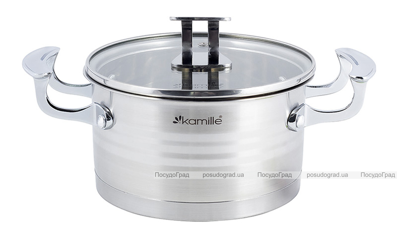 Каструля індукційна Kamille Casserote 2.4л з нержавіючої сталі зі скляною кришкою