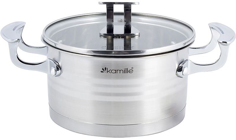 Каструля індукційна Kamille Casserote 5.7л з нержавіючої сталі зі скляною кришкою
