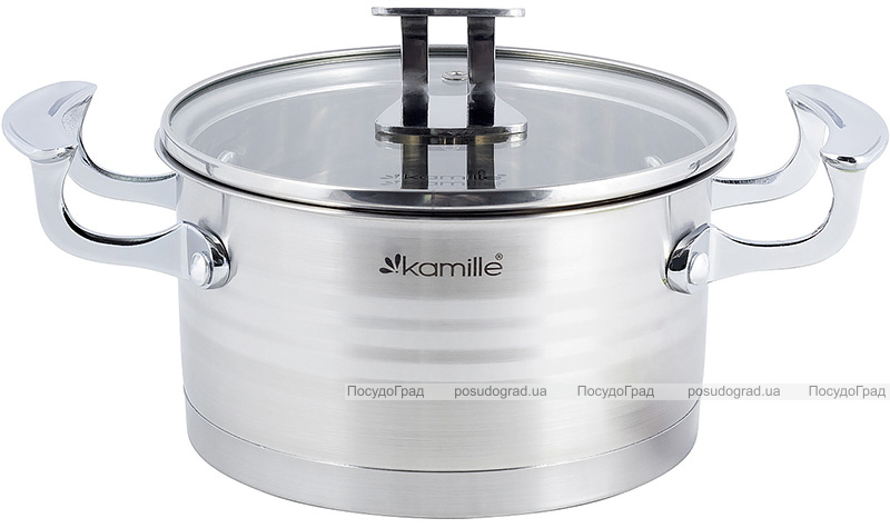 Каструля індукційна Kamille Casserote 5.7л з нержавіючої сталі зі скляною кришкою