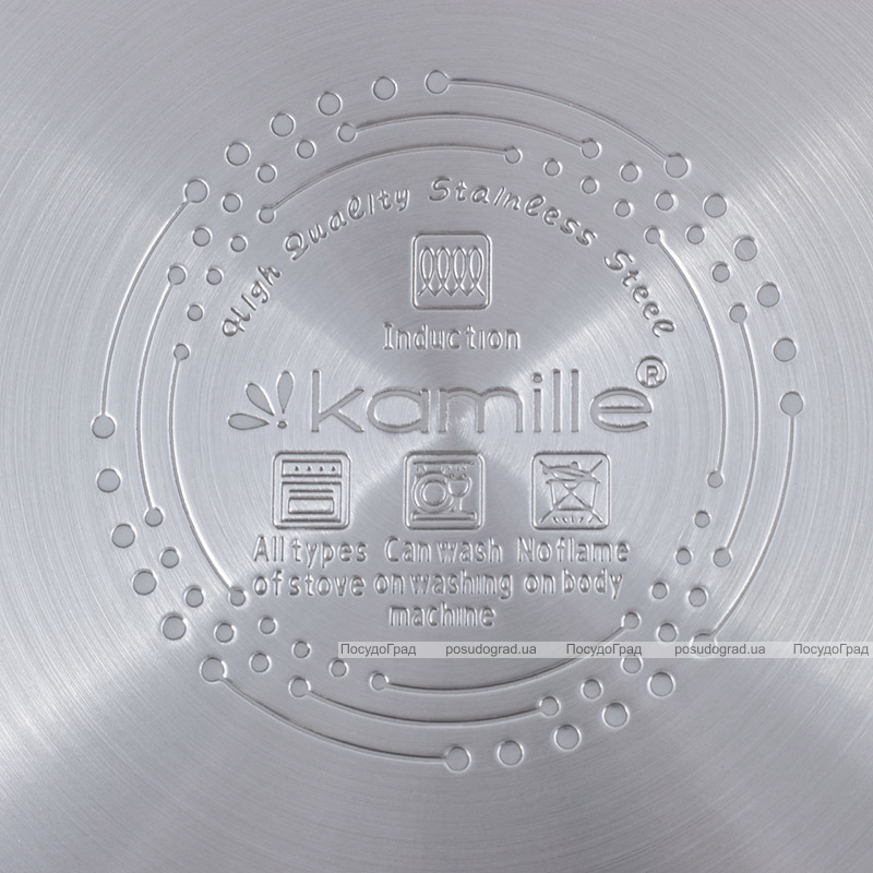 Набір 3 каструлі Kamille Fine Silver Pen 2.1л, 3.7л і 6.1л з нержавіючої сталі зі скляними кришками