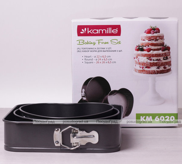 Набор 3 разъемные формы Kamille Bakery (сердце, круглая и квадратная)
