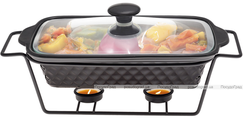 Марміт Kamille Golden Heat керамічна форма 1.1л 30.5х17.5х10.5см з підставкою та підігрівом