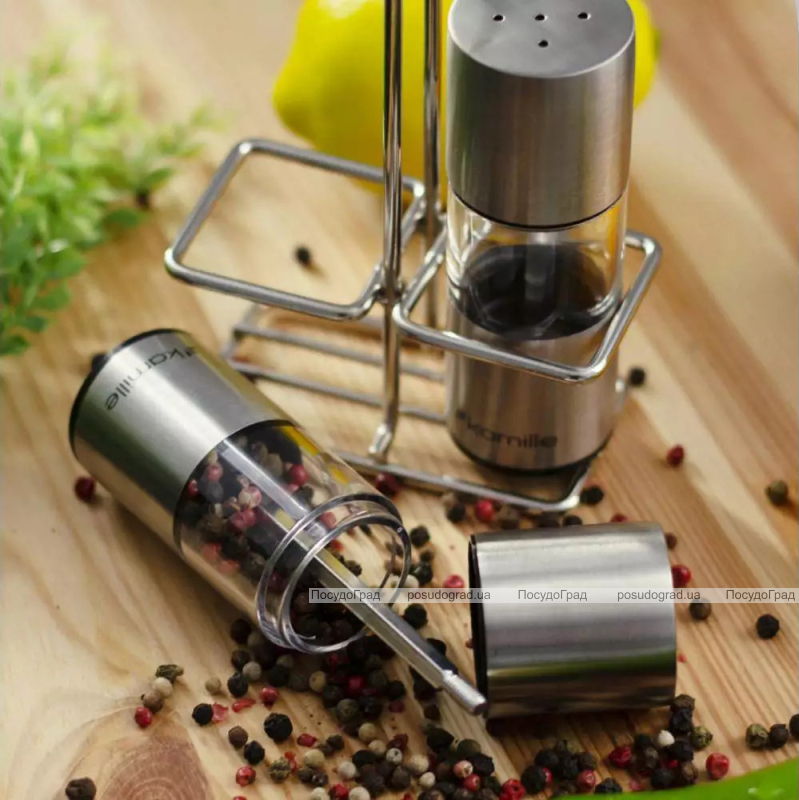Набір для спецій Kamille Grinder Set перцемолка та сільничка на підставці 10х14.5см