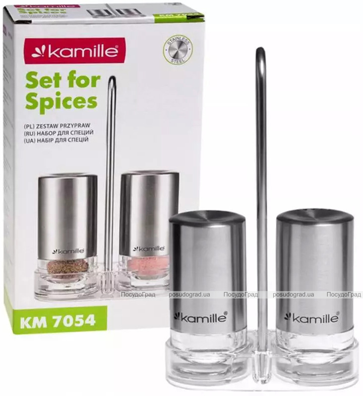 Набір для спецій Kamille Grinder Set перечниця / сільничка 2х40мл на сталевій підставці 10х17см