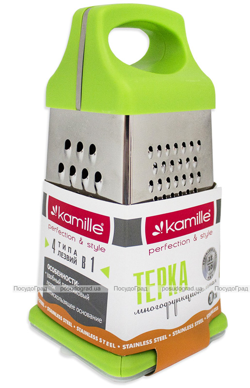 Терка-шинківниця Kamille 22см 4х гранна з пластиковою ручкою і лотком