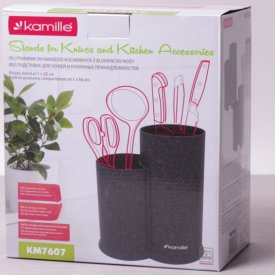 Колода для ножів Kamille Brash Stand подвійна 22см пластикова