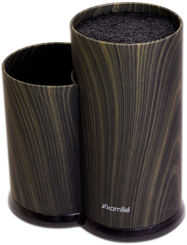 Колода для ножів Kamille Brash Stand Ebony 22.5см пластикова подвійна