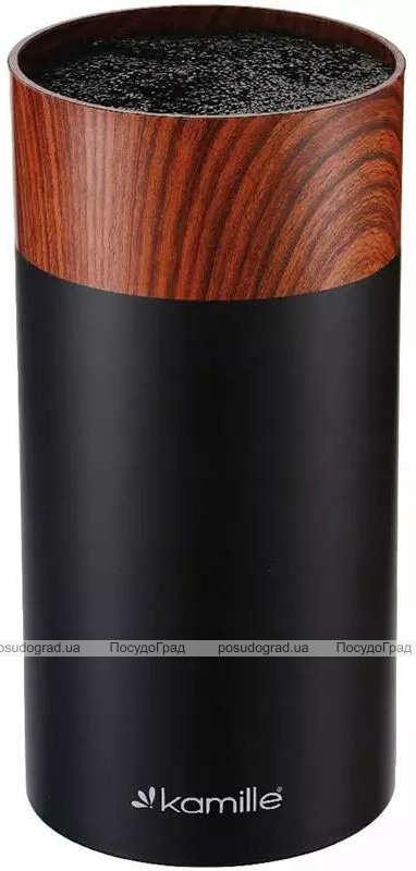 Подставка Kamille Acacia Black, колода для ножей Ø11х22см с полипропиленовым наполнителем