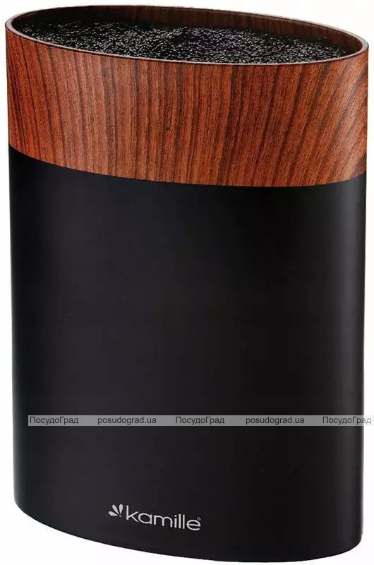 Подставка Kamille Acacia Black, колода для ножей 16х7х22см с полипропиленовым наполнителем