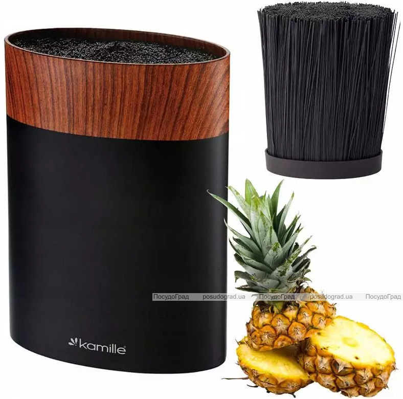 Подставка Kamille Acacia Black, колода для ножей 16х7х22см с полипропиленовым наполнителем