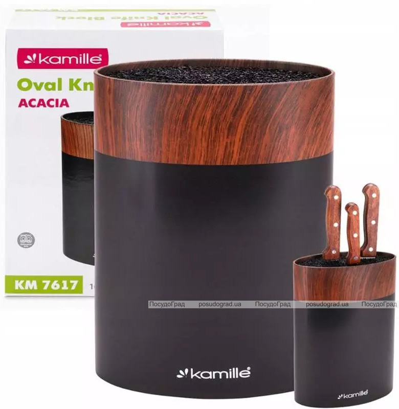 Подставка Kamille Acacia Black, колода для ножей 16х7х22см с полипропиленовым наполнителем