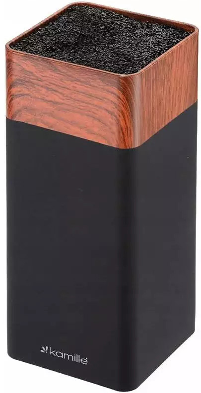 Підставка Kamille Acacia Black, колода для ножів 9.5х9.5х22см з поліпропіленовим наповнювачем