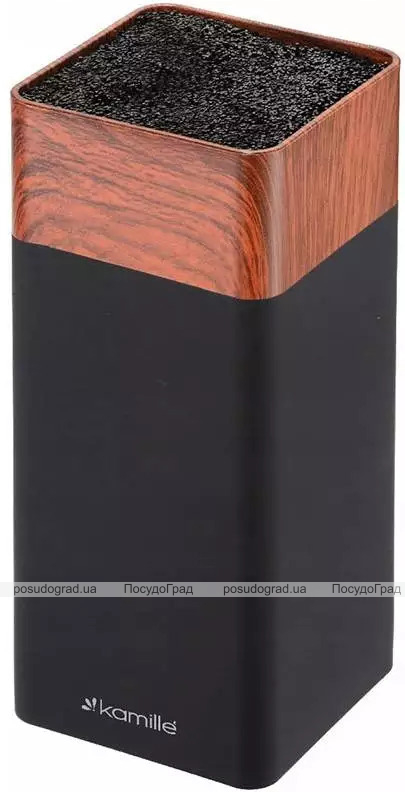 Подставка Kamille Acacia Black, колода для ножей 9.5х9.5х22см с полипропиленовым наполнителем