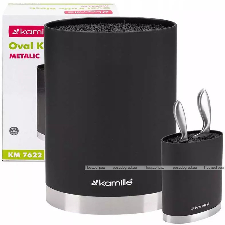 Підставка Kamille Black&Silver, колода для ножів 16х7х22см з поліпропіленовим наповнювачем