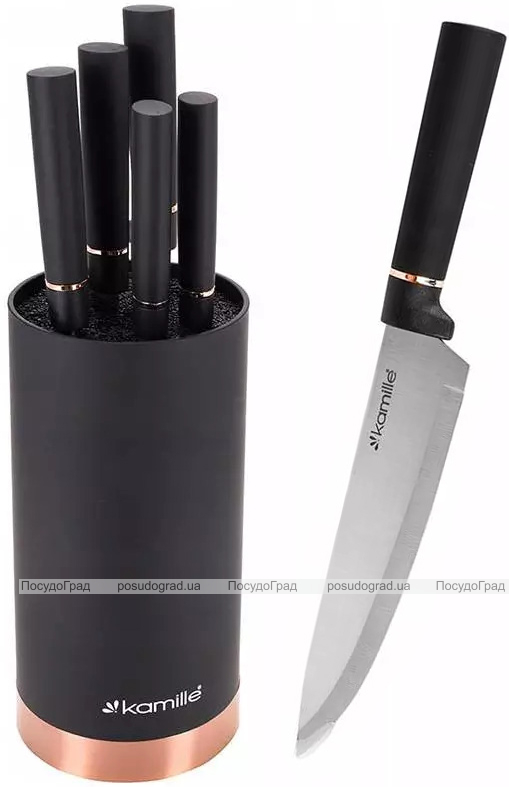 Набор 5 кухонных ножей Kamille Black&Rose с подставкой-колодой