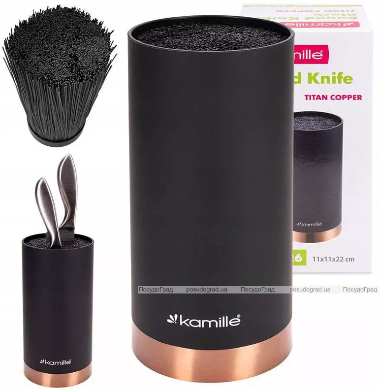 Подставка Kamille Black&Rose, колода для ножей Ø11х22см с полипропиленовым наполнителем