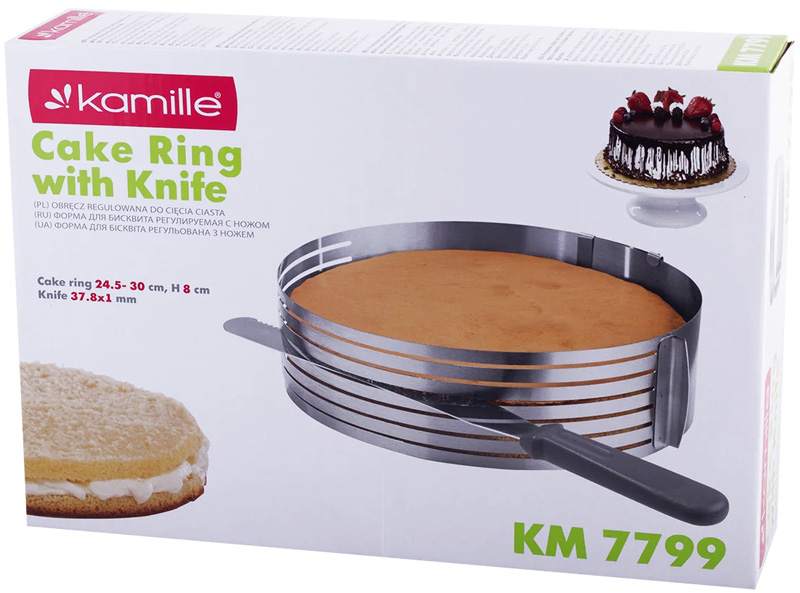 Форма Kamille для нарізки бісквіта Ø24.5-33см, регульована з ножем