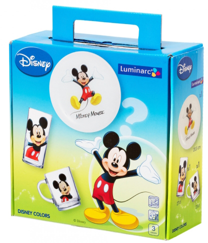 Дитячий набір Luminarc Mickey Mouse 3 предмети: кружка, стакан, тарілка для хлопчика