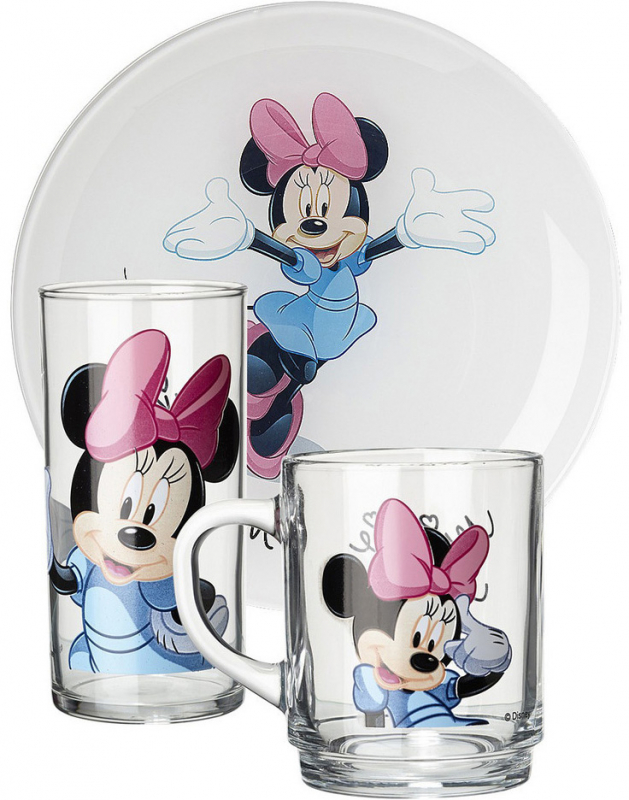 Дитячий набір Luminarc Minnie Mouse 3 предмети: кружка, стакан, тарілка для дівчинки