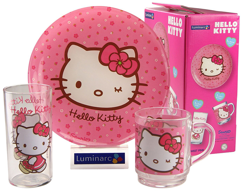 Дитячий набір Luminarc Hello Kitty Sweet Pink 3 предмети: кружка, тарілка, стакан