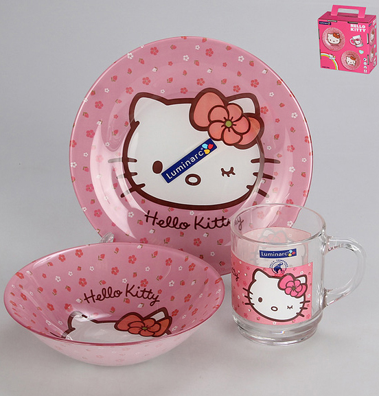 Дитячий набір Luminarc Hello Kitty Sweet Pink 3 предмети: кружка, тарілка, стакан