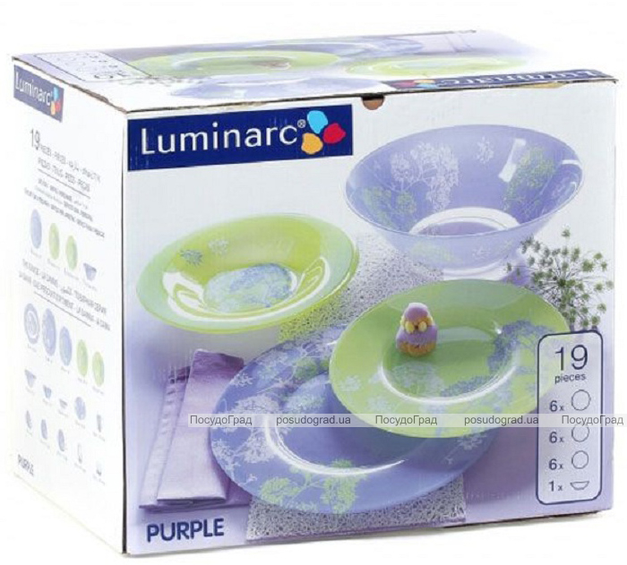 Столовий сервіз Luminarc Purple Mix&Math на 6 персон 19 + 6 предметів
