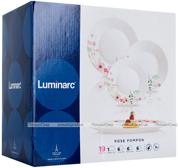 Столовий сервіз Luminarc Rose Pompon 19 предметів на 6 персон