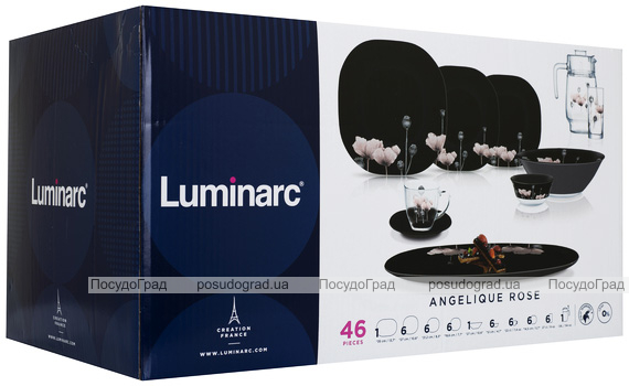 Столовий сервіз Luminarc Carine Angelique Rose 46 предметів на 6 персон, скло