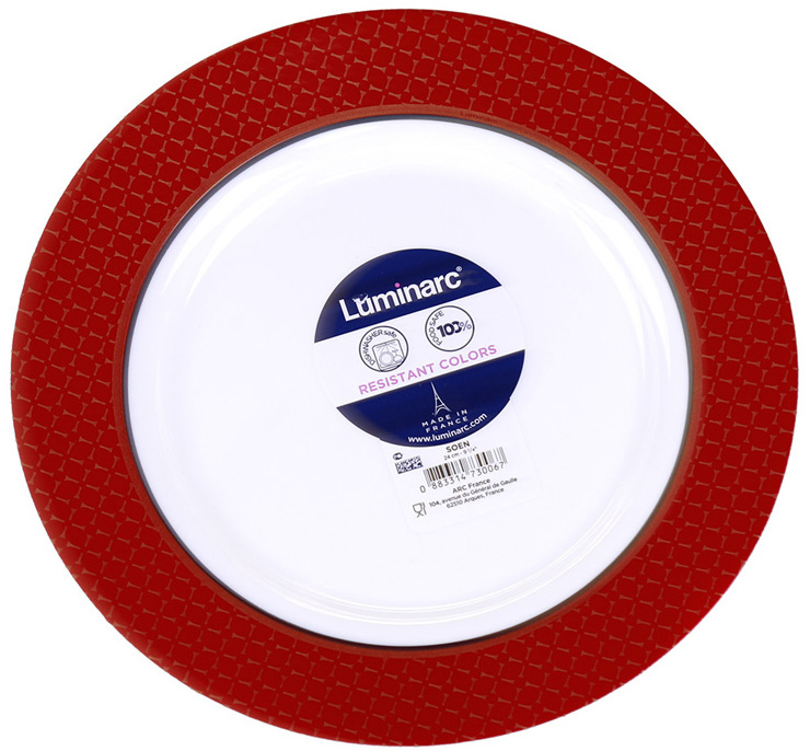 Набор 6 обеденных тарелок Luminarc Soen Red Ø24см, стеклокерамика