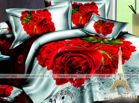 Комплект постільної білизни Love You Сатин 3D "Щастя" Сімейний