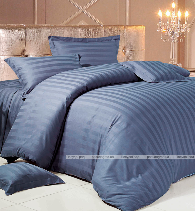 Комплект постільної білизни Love You Страйп-сатин "Темно-синій" Сімейний