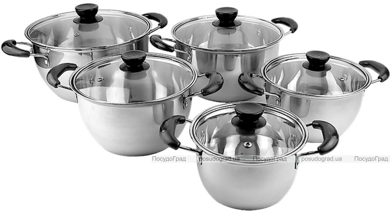 Набір 5 каструль Ofenbach Hamburg із нержавіючої сталі (1л, 1.5л, 2л, 3л, 4л) зі скляними кришками
