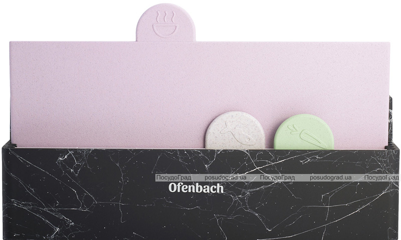 Набір 4 обробні дошки Ofenbach Black Marble 28х18х0.5см на горизонтальній підставці для ножів