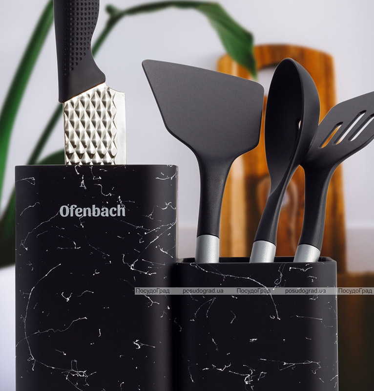 Підставка-колода Ofenbach Black Marble для кухонних ножів і ножиць 21.5х13х23см подвійна