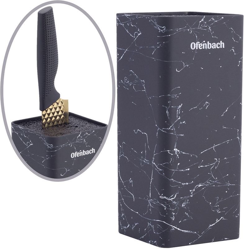 Підставка-колода Ofenbach Black Marble для кухонних ножів і ножиць 9х9х22см