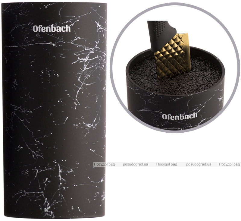 Підставка-колода Ofenbach Black Marble для кухонних ножів і ножиць 11х11х22см, кругла
