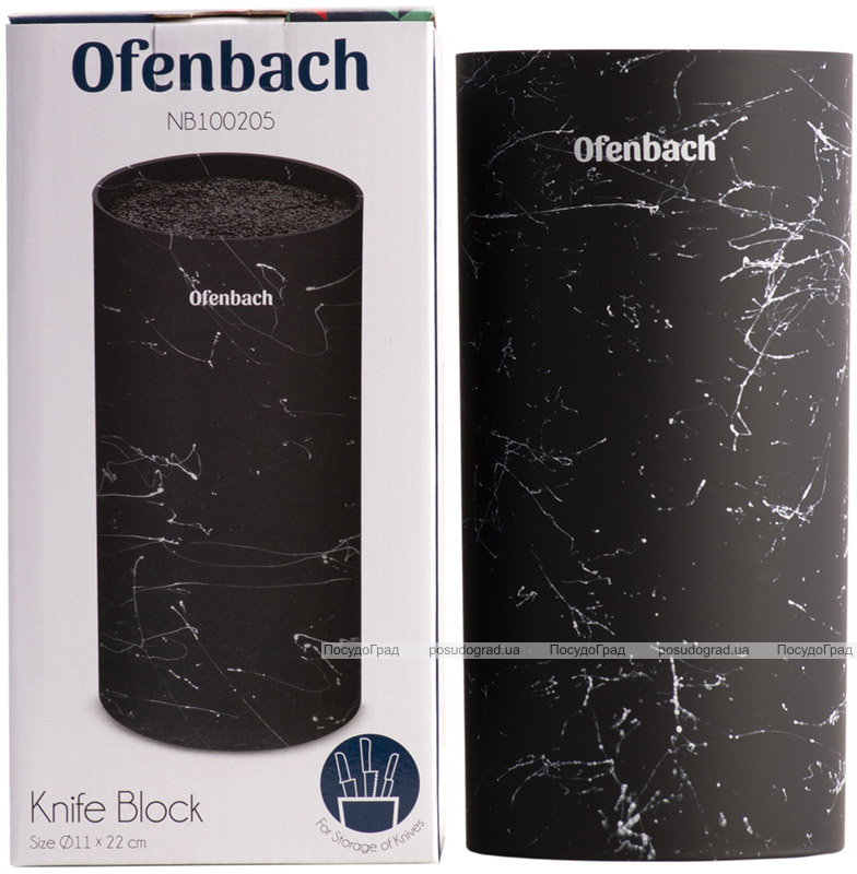Підставка-колода Ofenbach Black Marble для кухонних ножів і ножиць 11х11х22см, кругла