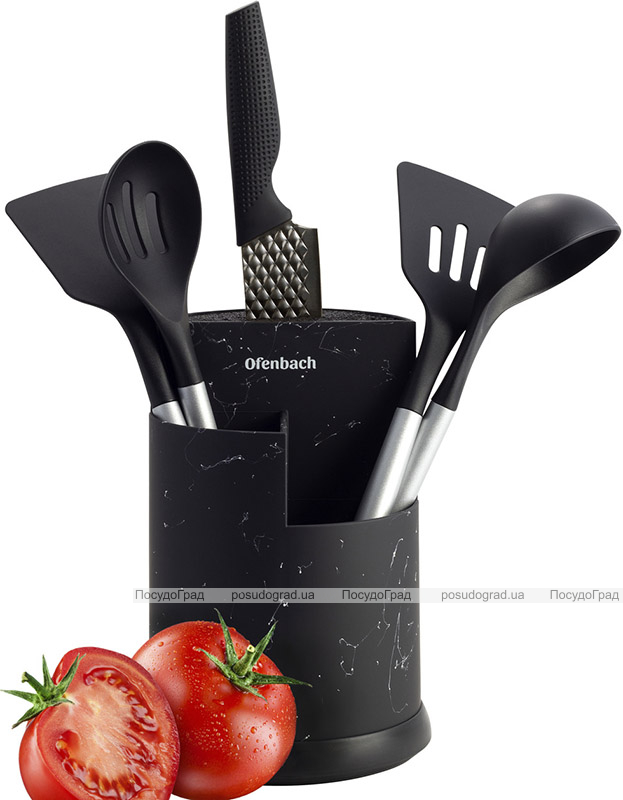 Підставка-колода Ofenbach Black Marble для кухонних ножів і ножиць 16х24см, потрійна кругла