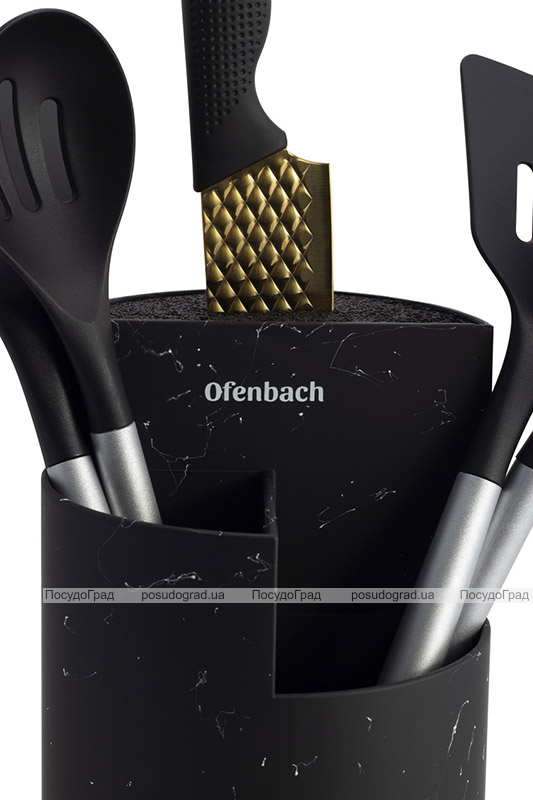 Підставка-колода Ofenbach Black Marble для кухонних ножів і ножиць 16х24см, потрійна кругла