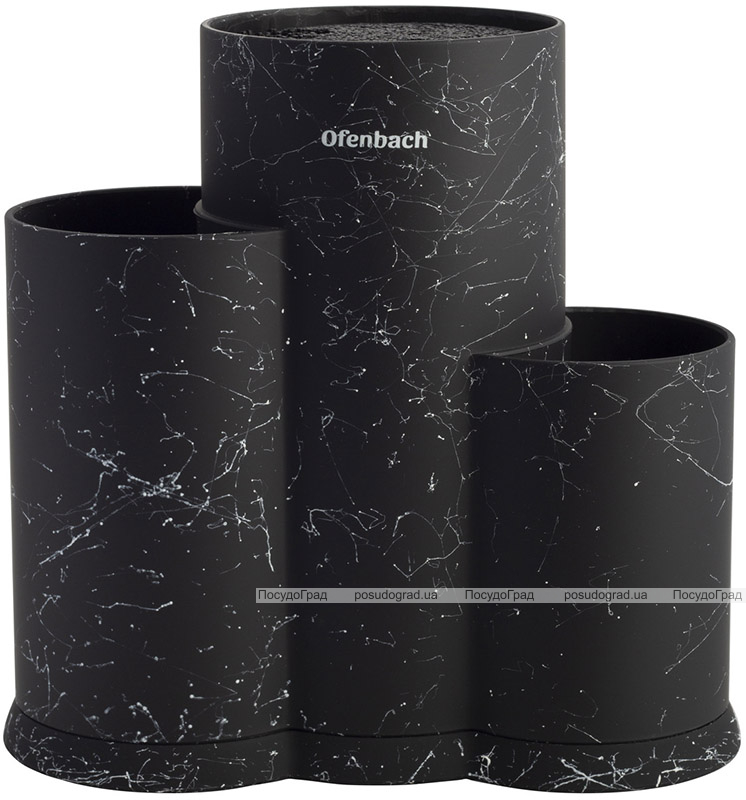 Підставка-колода Ofenbach Black Marble для кухонних ножів і ножиць 23х12х22см, потрійна кругла