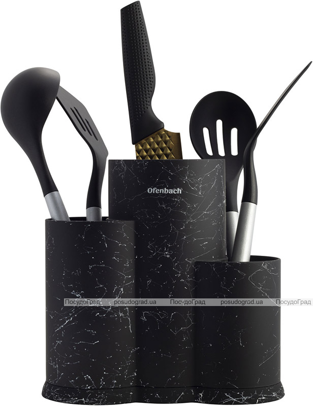 Підставка-колода Ofenbach Black Marble для кухонних ножів і ножиць 23х12х22см, потрійна кругла