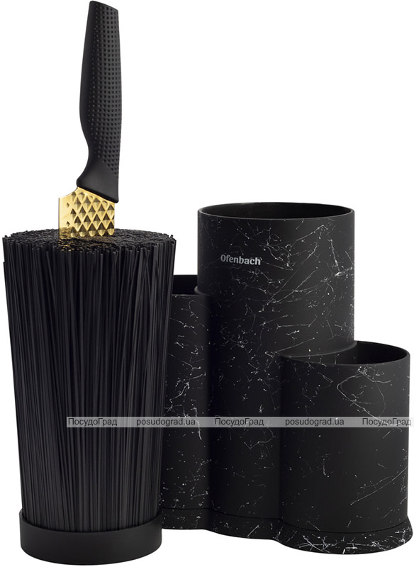Підставка-колода Ofenbach Black Marble для кухонних ножів і ножиць 23х12х22см, потрійна кругла