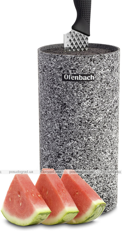 Підставка-колода Ofenbach Grey Marble для кухонних ножів 11х11х22 см, кругла