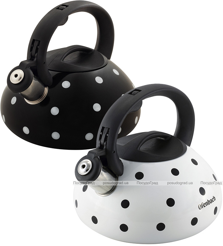 Чайник Ofenbach Polka Dot Kettle 2.5л з нержавіючої сталі зі свистком, в чорний або білий горошок