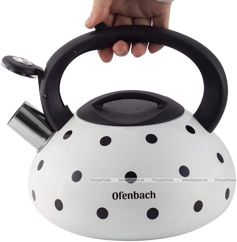 Чайник Ofenbach Polka Dot Kettle 2.5л з нержавіючої сталі зі свистком, в чорний або білий горошок